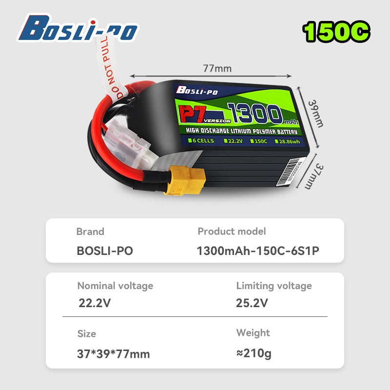 Boslipo P7 1300mAh 150C 4S 6S  - Drone Battery 6S recension och pris
